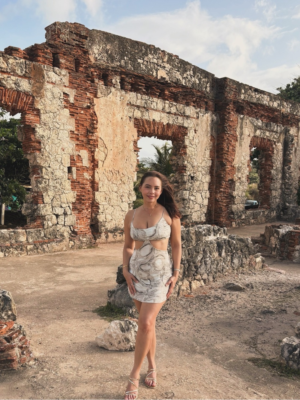 Neutral Marble Print Cutout Mini Dress